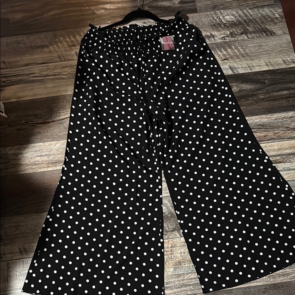 Black and White Polka Dot Wide-Leg Pants - Boho Beautiful- BWT